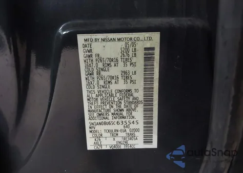 2005 Nissan Xterra S from USA, damaged, VIN 5N1AN08U65C635545